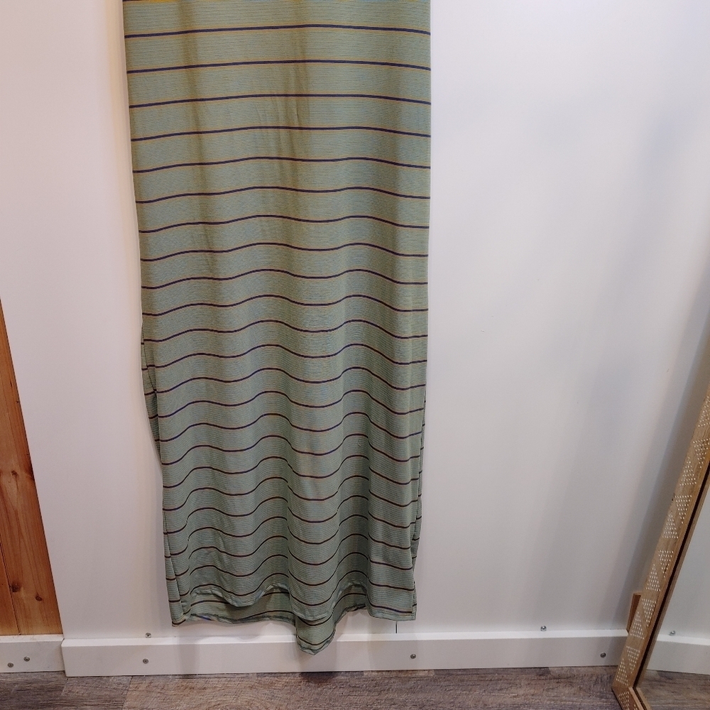 NWT LuLaRoe Maria Maxi Dress Small Blue Mustard Stripe High Low - Picture 3 of 10